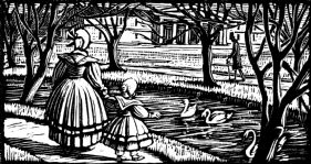 wood-engraving print: In the Park for Four Tales from Hans Andersen